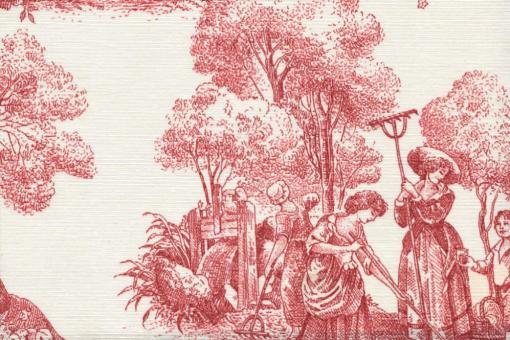 Outdoor-Dekostoff - Toile de Jouy - Rot 